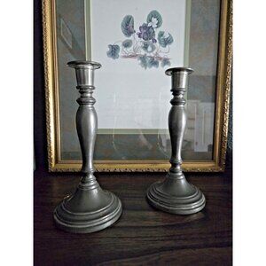 Vintage Queen Art Pewter Candlesticks Pair 9.25" Colonial Revival USA ATC 595